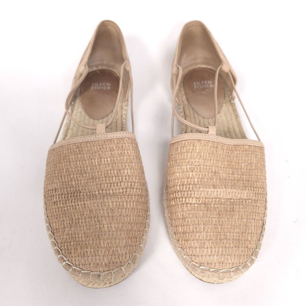 EILEEN FISHER Women's Espadrille Flats Elastic Straps 10 Beige Slip on